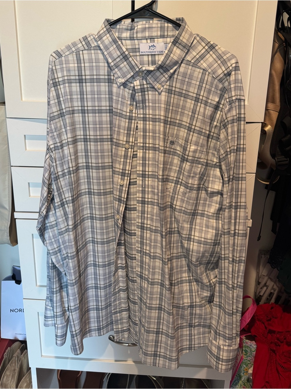 Southern Tide Like New Men’s Sport Shirt L/S Grey White Plaid Button Down XXL